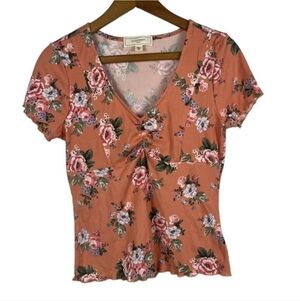 No Comment Orange Floral Print Top
